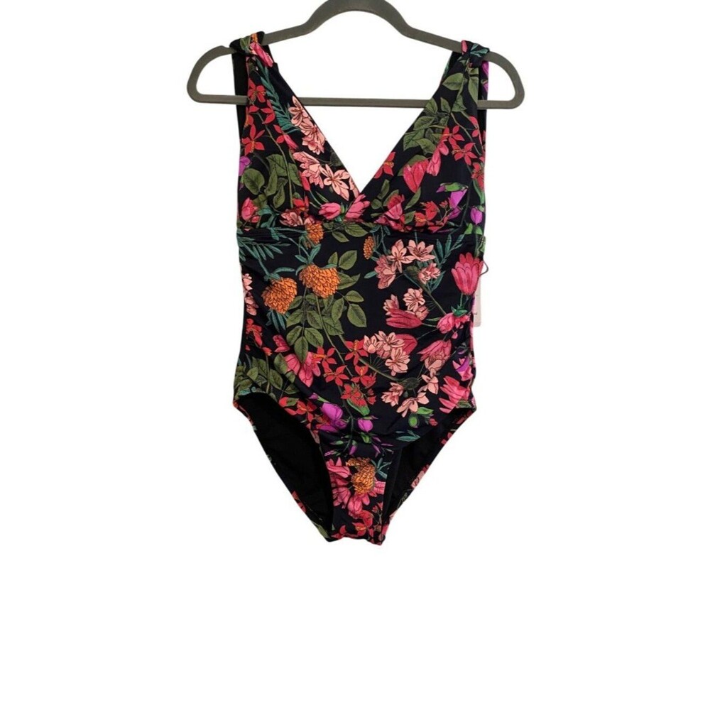 Time And Tru Women's M 8-10 Floral One-Piece Swimsuit Missy Slimming Beach NEW